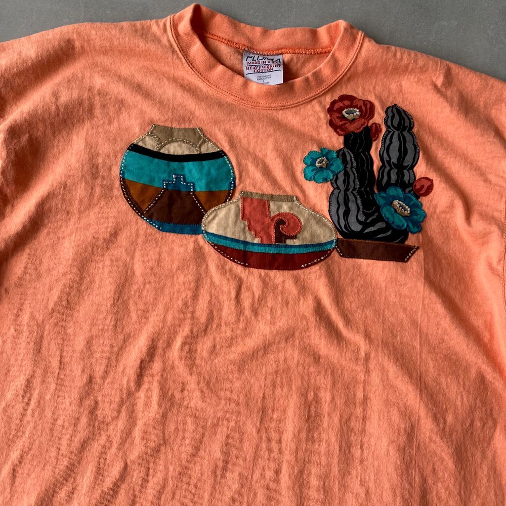 Vintage Pluma Shirt‎ Womens Large Southwestern Peach BeadedPatchwork Design